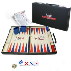 2 in 1 Backgammon & Acey Deucey Game-15 Inch Classic Board Game with Faux Leather Case